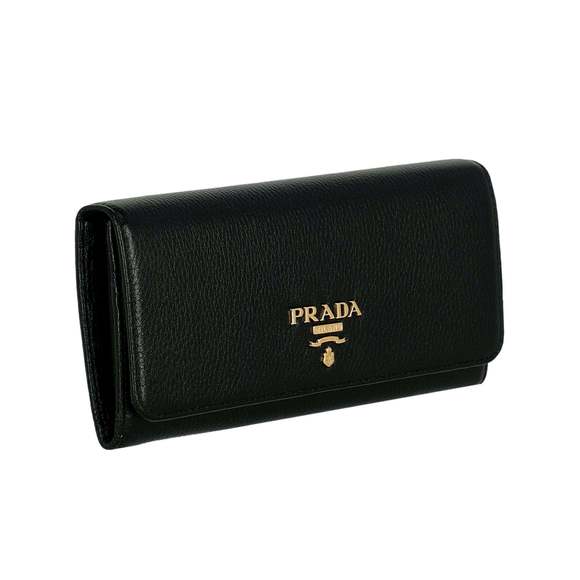 Prada Vitello Grain Nero Black Leather Continental Long Wallet Zipper - Picture 2 of 5